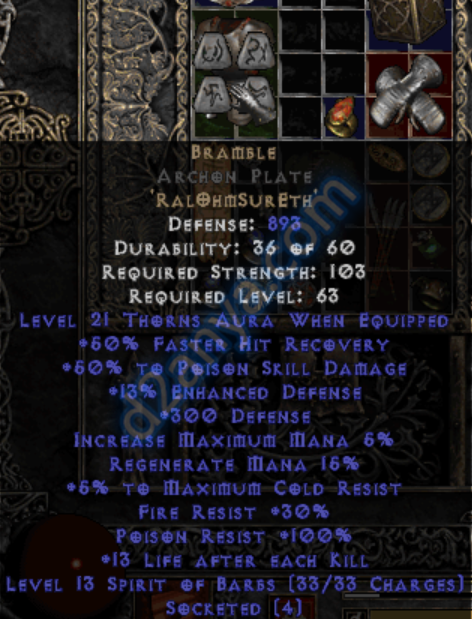 diablo 2 spirit of barbs stack with thorns