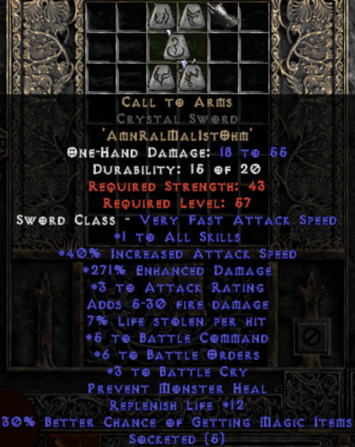 diablo 2 call to arms best weapon